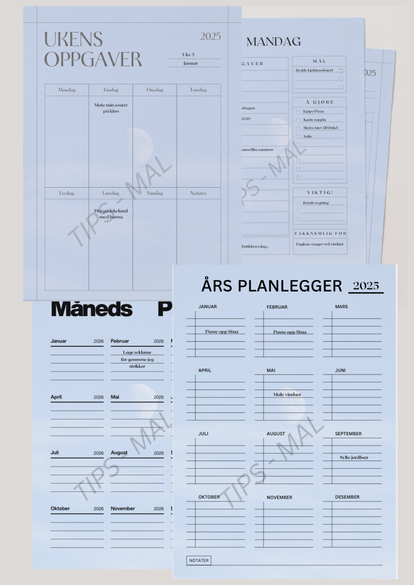 🇳🇴 Få Full Kontroll med våre Digitale Planleggingsmaler! Skriv ut og heng opp der du ser dem hver dag.