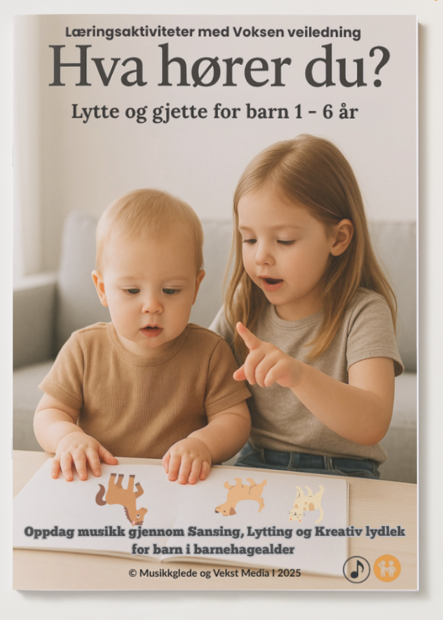 🇧🇻 Hva hører du? Lytt og gjett for barn 1-6 år. Læringsaktiviteter med voksen veiledning. PDF Hefte - for utskrift og digital bruk.