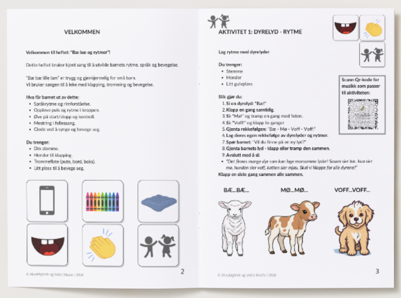 Bæ Bæ og rytmer. Læringsaktiviteter med voksen veiledning 1 - 4 år. PDF Hefte - for utskrift og digital bruk