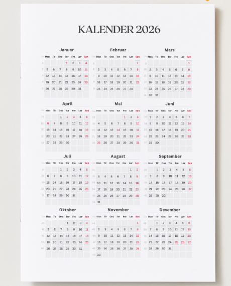 PDF Kalender og Årsplanlegger for Oversikt og Inspirasjon. Skriv ut og bruk med en gang.