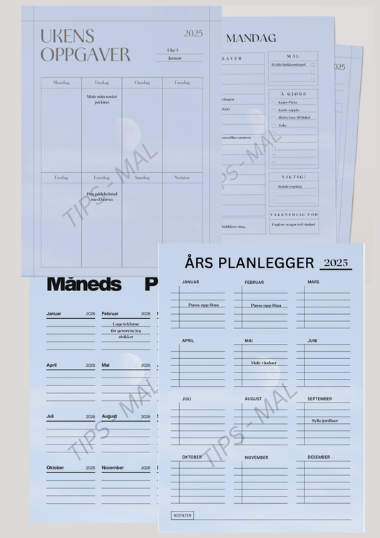 🇳🇴 Få Full Kontroll med våre Digitale Planleggingsmaler! Skriv ut og heng opp der du ser dem hver dag.