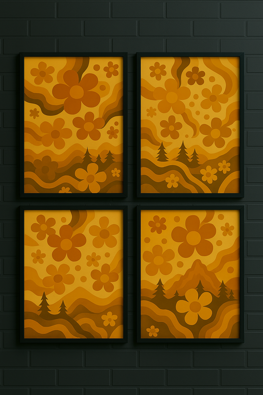 🇧🇻 Retro blomster plakat 4 stk. Samlet. PDF Print (NB! Bildet avviker "litt" fra orginalbilder!) / 🇬🇧 Retro Bloom poster PDF Print (NB! The image differs "slightly" from the original images!)