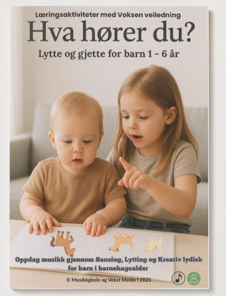 🇧🇻 Hva hører du? Lytt og gjett for barn 1-6 år. Læringsaktiviteter med voksen veiledning. PDF Hefte - for utskrift og digital bruk.