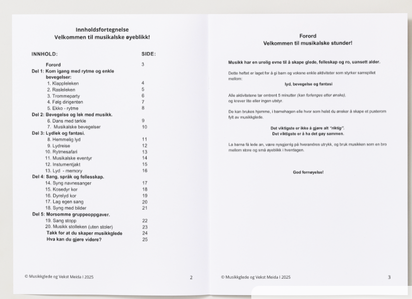 🇧🇻 20 musikalske stunder som skaper ro og glede for barn 1 - 6 år! "PDF" Hefte - For utskrift og digital bruk.