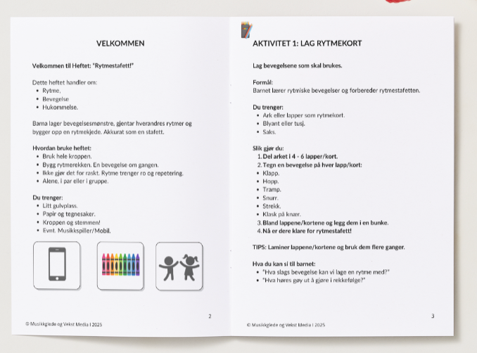 🇧🇻 Rytmestafett, Beveg det i takt, Læringsaktiviteter med voksen veiledning 4-8 år, PDF Hefte - For utskrift og digital bruk.