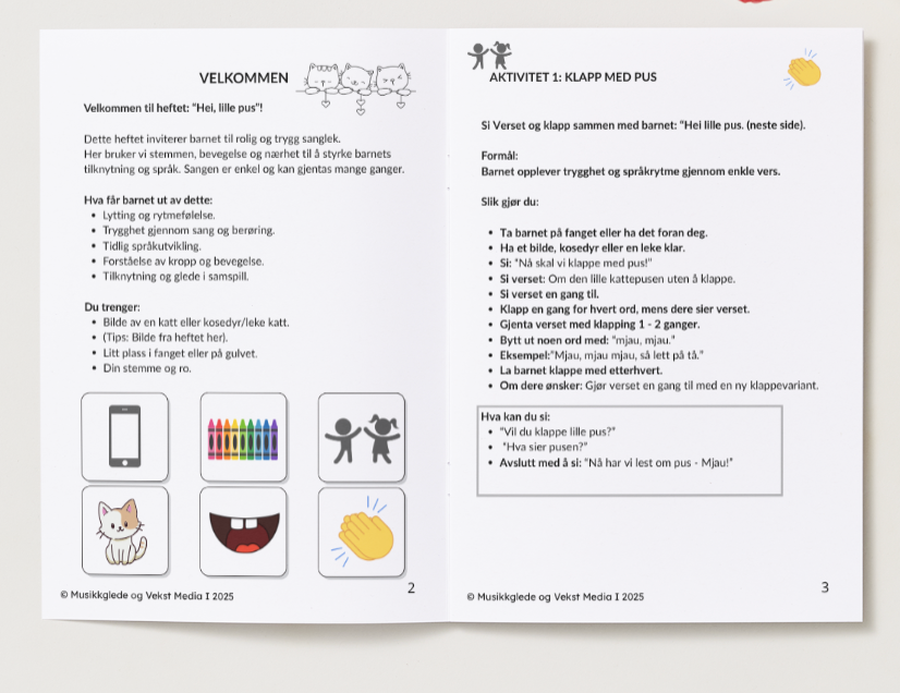 🇧🇻 Hei lille Pus! Et kreativt hefte for: Lærings aktiviteter med voksen veiledning 1 - 4 år! Lastes ned som PDF, og skrives enkelt ut hjemme, barnehagen eller skolen