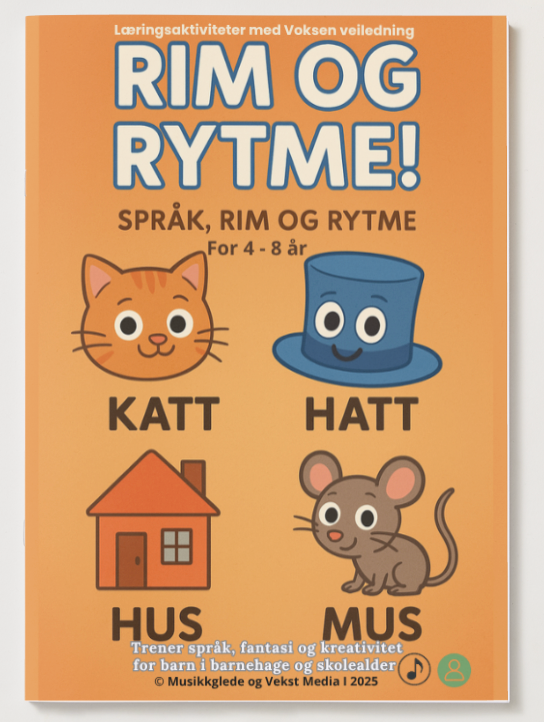 🇧🇻 Rim og Rytme - Læringshefte for barn med voksen veiledning 4 - 8 år! PDF Hefte - for utskrift og digital bruk.