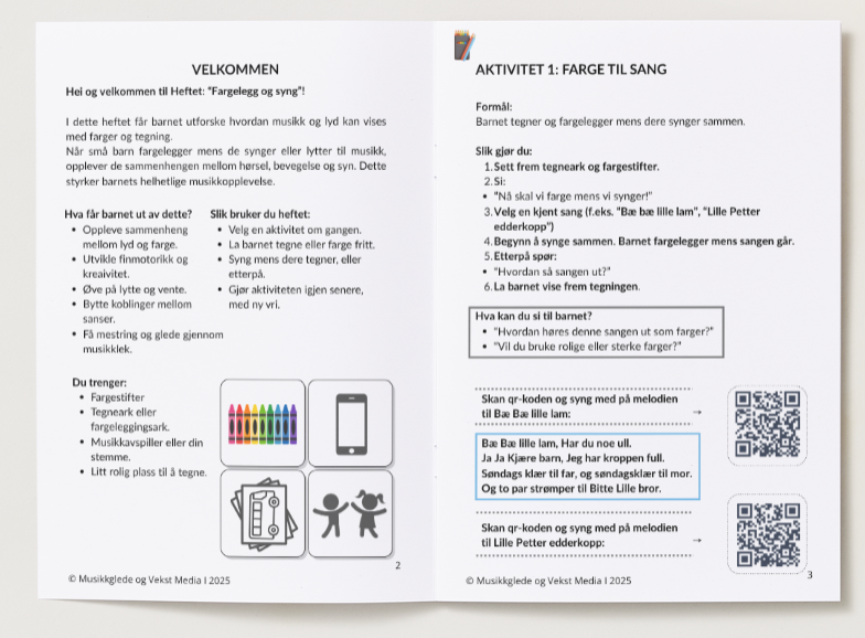 🇧🇻 Fargelegg og syng for barn 1 - 6 år! PDF Hefte - for utskrift og digital bruk!