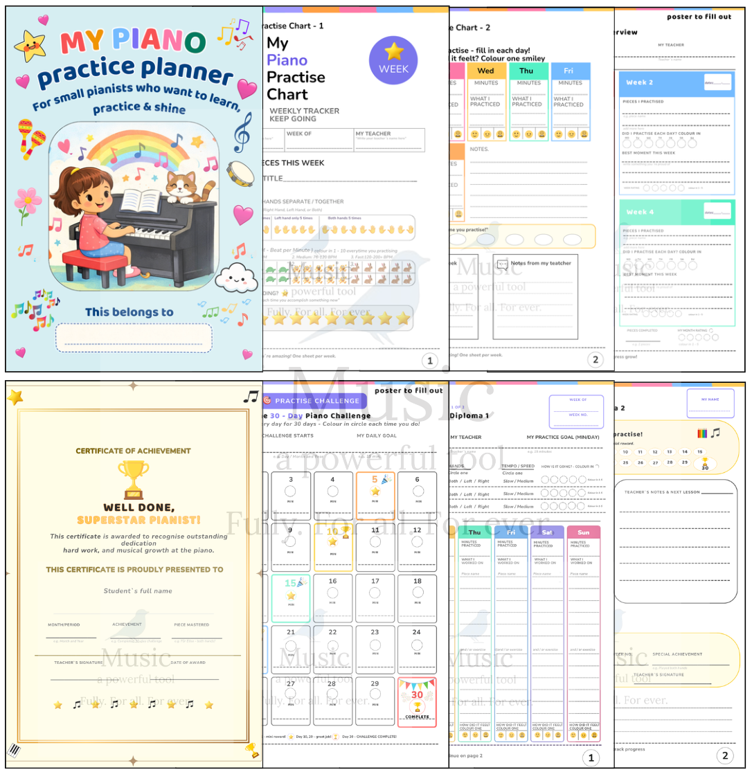 30-Day Piano Practice Challenge & Planner Bundle "English" PDF Print